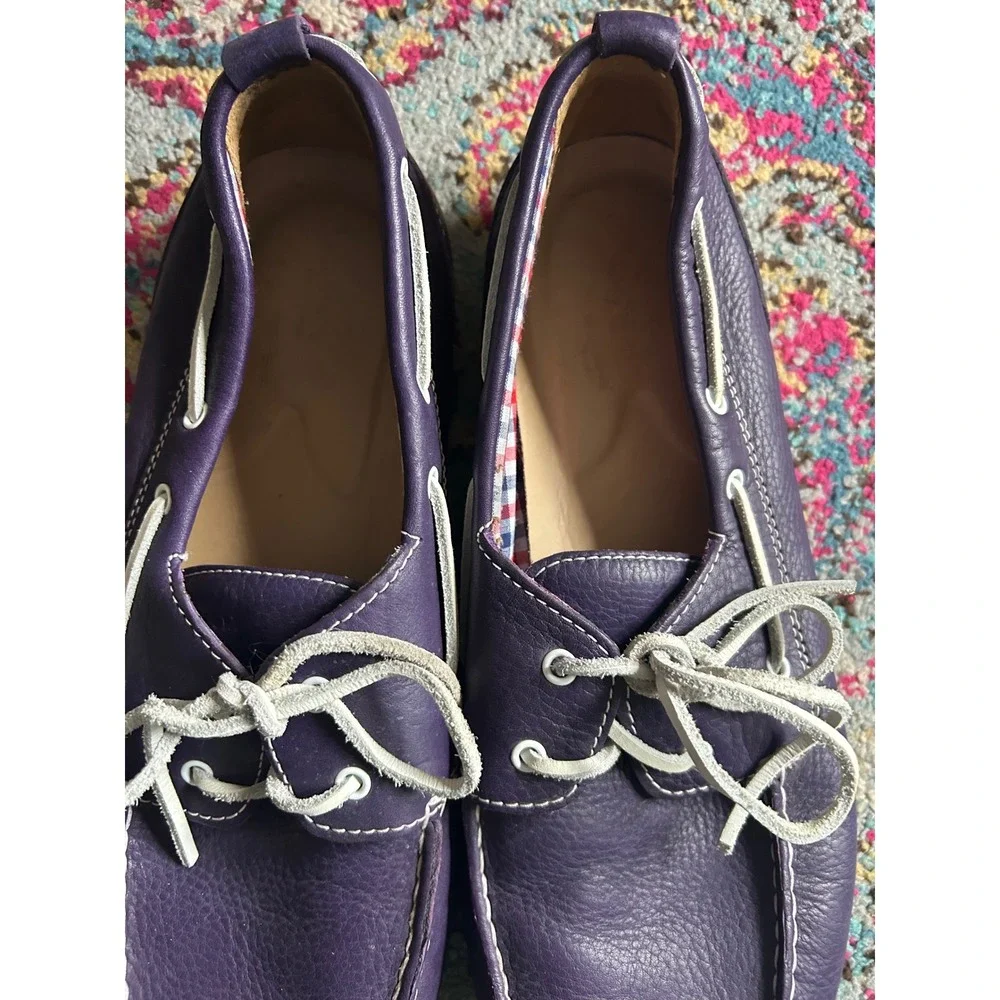 Rockport Boat Shoes Purple Pebbled Leather Gingham Lining Loafers Mens 15M